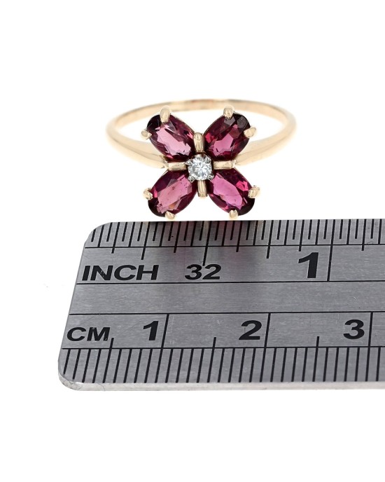 Purplish Pink Tourmaline and Diamond Flower Ring